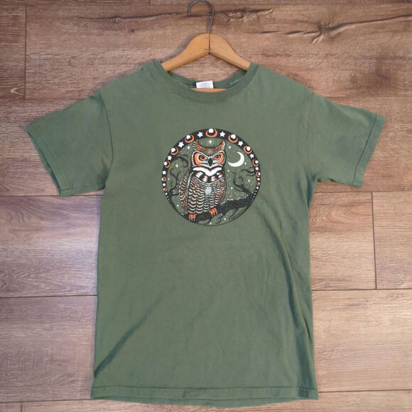 VTG Gildan Owl Nature Adult Small Shirt Boho Hippie Moon Tree Stars Witch Potter - Picture 1 of 8